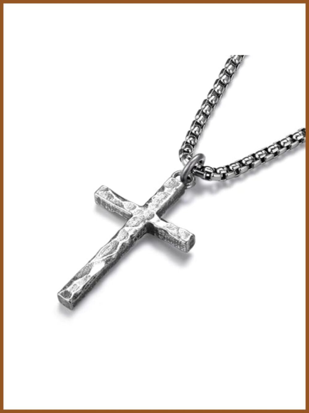 Men's 925 Sterling Silver Hammered Cross Necklace Stainless Steel Box Chain